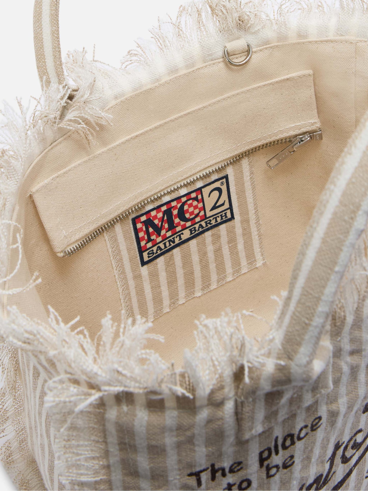 Colette linen striped bag in beige and white