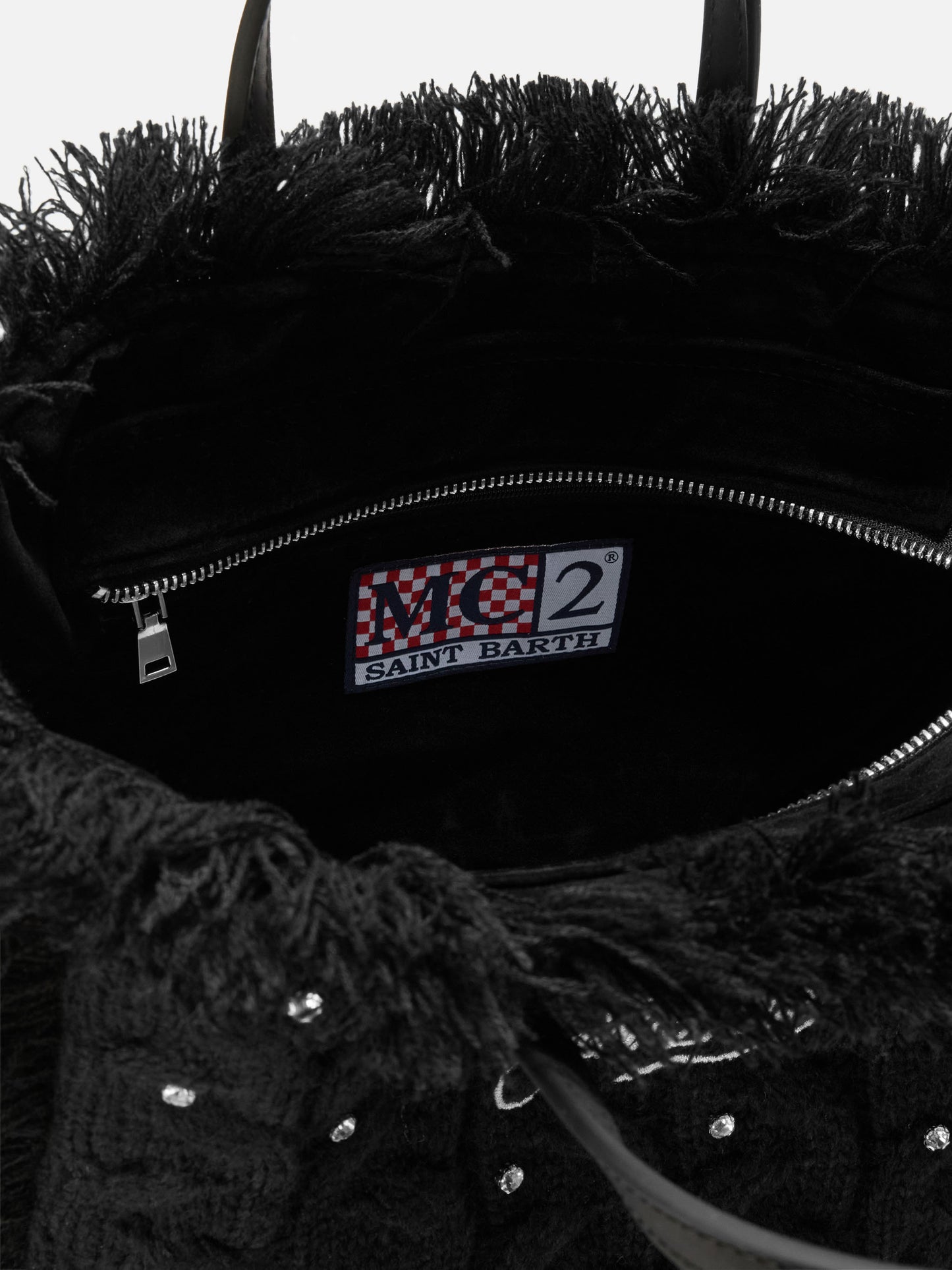 Colette Wool Braid Handbag in black braided wool blend with rhinestones