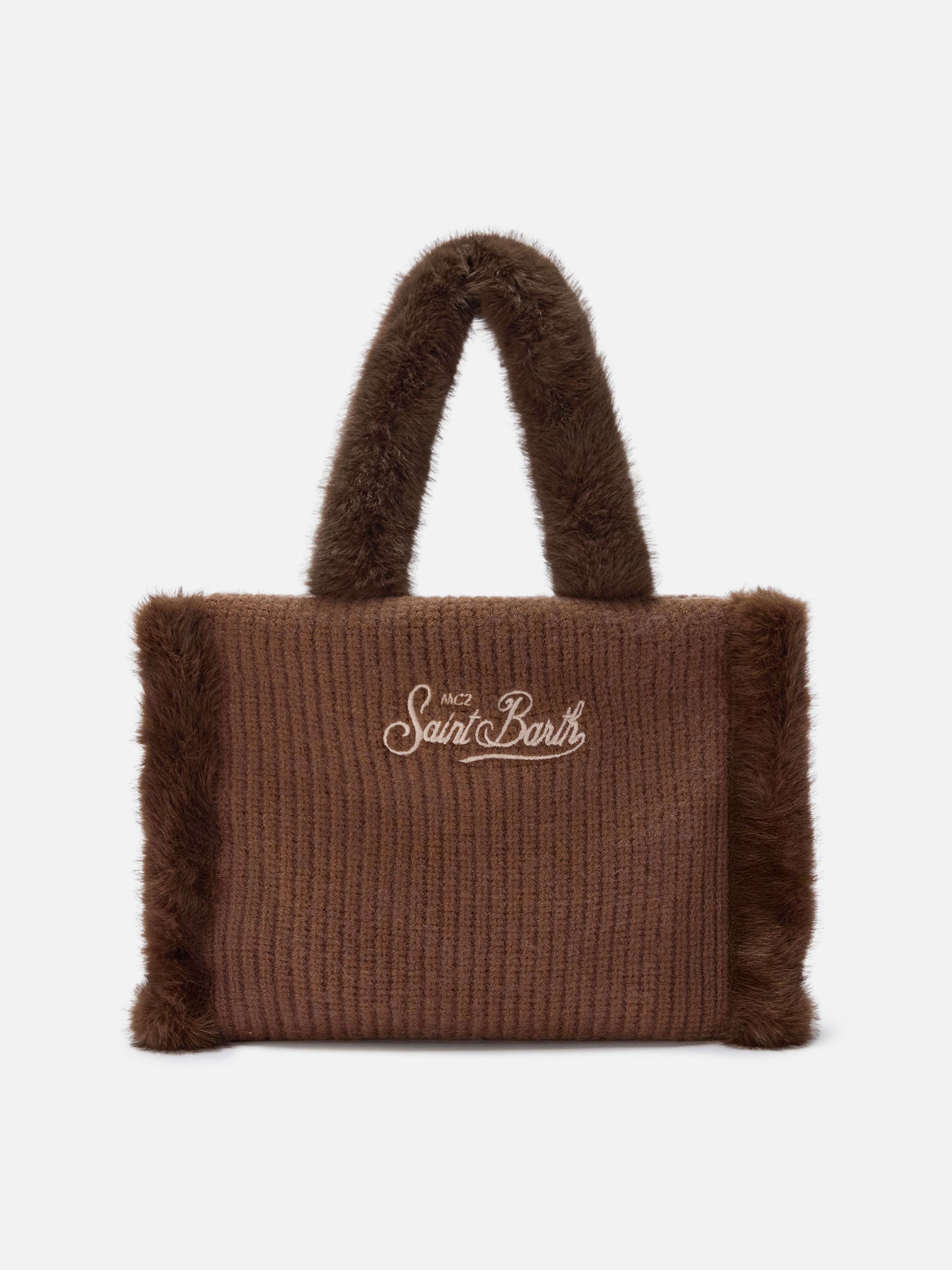 Colette Shearling Rib Handbag in ribbed brown wool blend and shearling