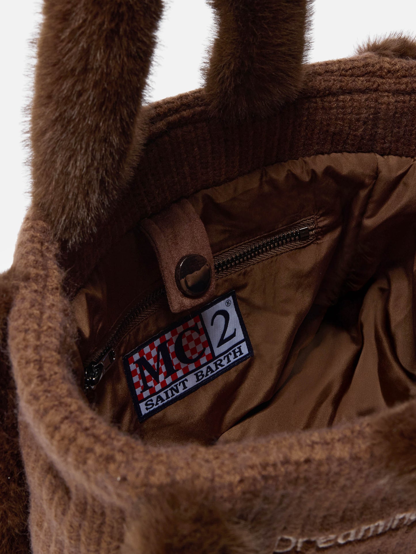 Colette Shearling Rib Handbag in ribbed brown wool blend and shearling