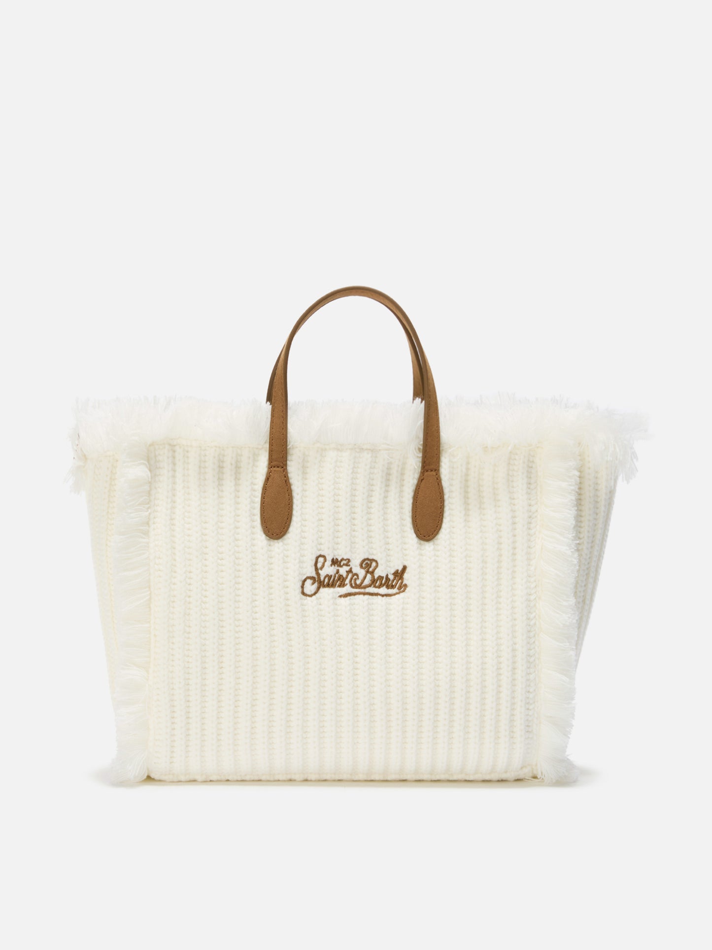 Colette Wool Rib Handbag in white braided wool blend