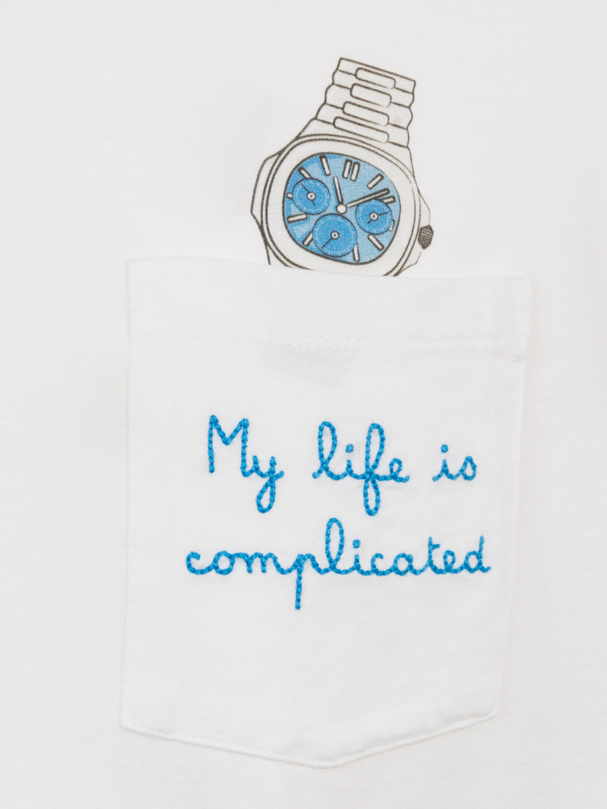 T-shirt bianca in cotone da uomo Connor con ricamo My Life is Complicated