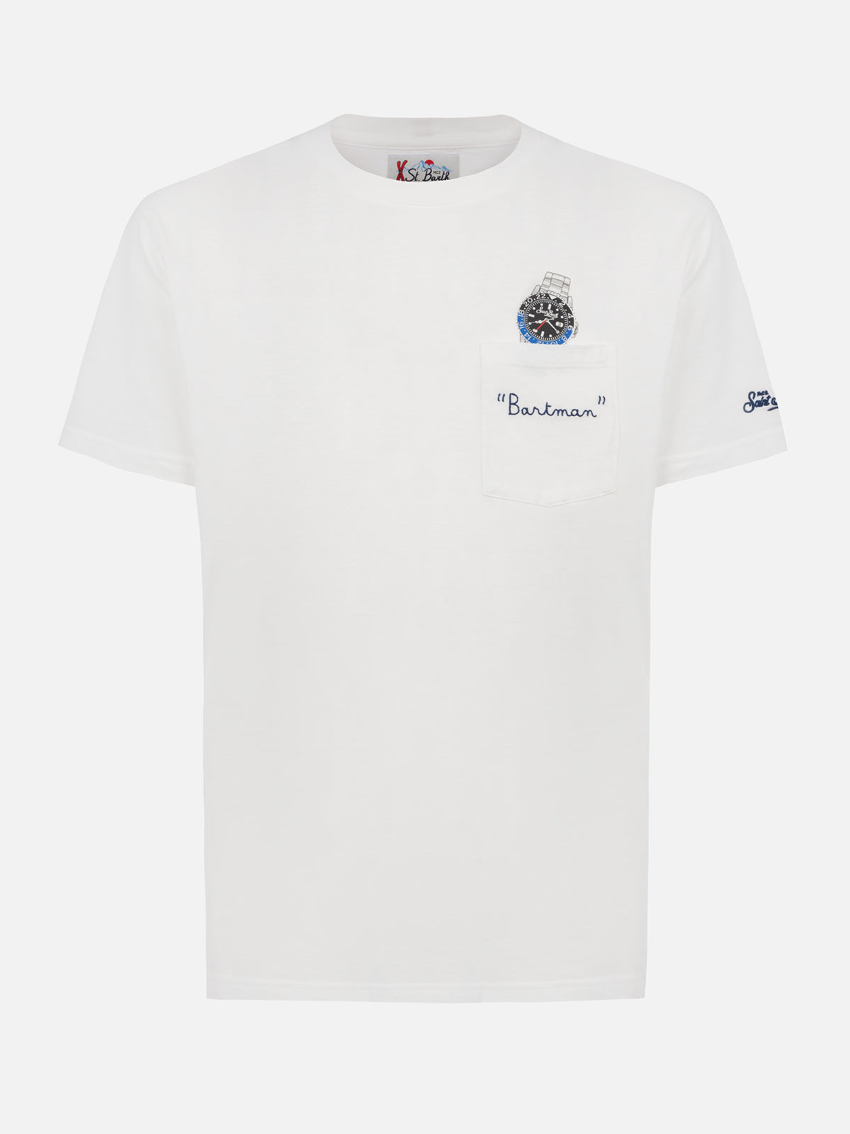 T-shirt bianca in cotone da uomo Connor con ricamo Bartman