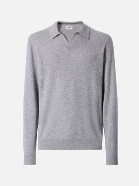 Covent cashmere knit polo in melange grey