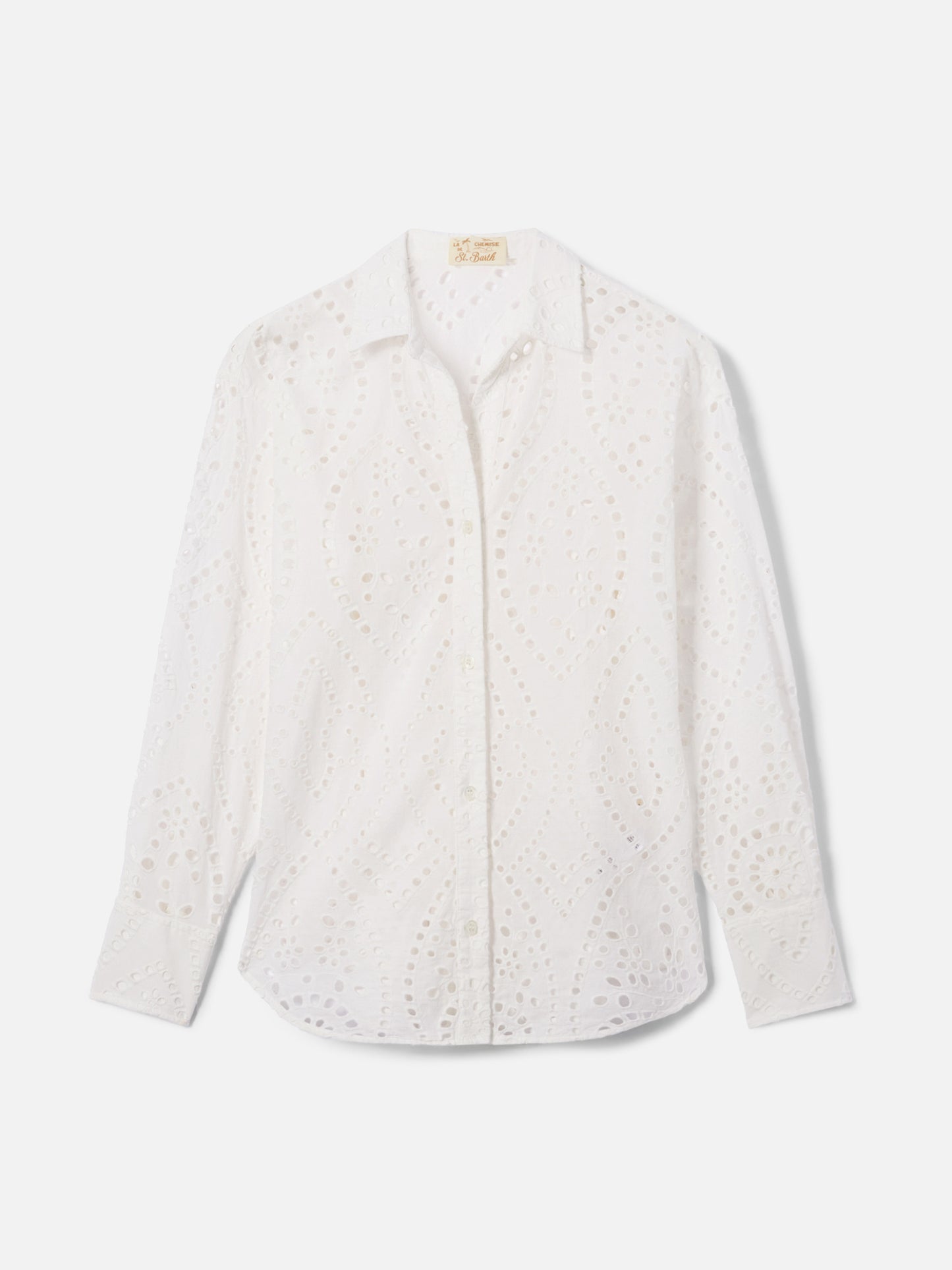 Weiße Cristal Bluse aus Baumwolle mit Broderie Anglaise