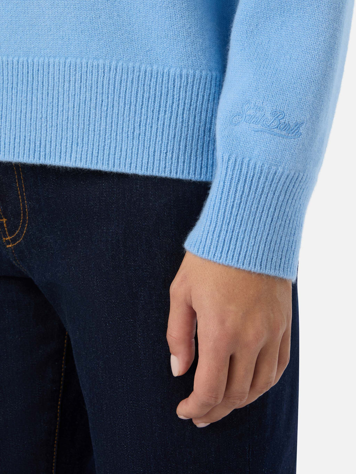 Jersey de punto de cuello redondo de lana Light blue Delphine