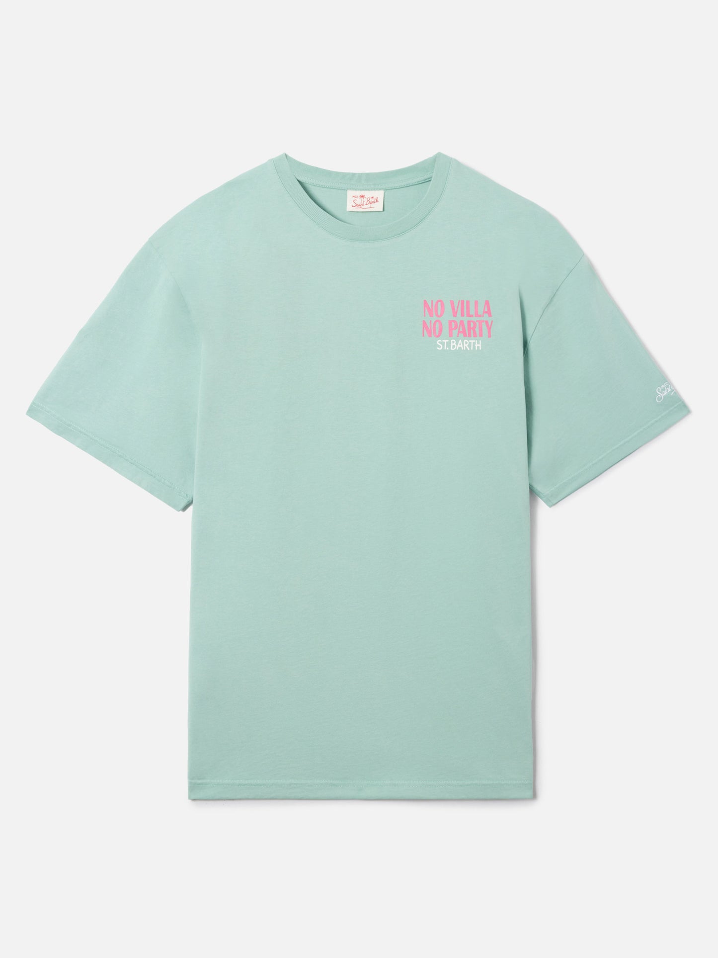 Camiseta Delmar verde con estampado No Villa No Party y maxi gráfico en la espalda