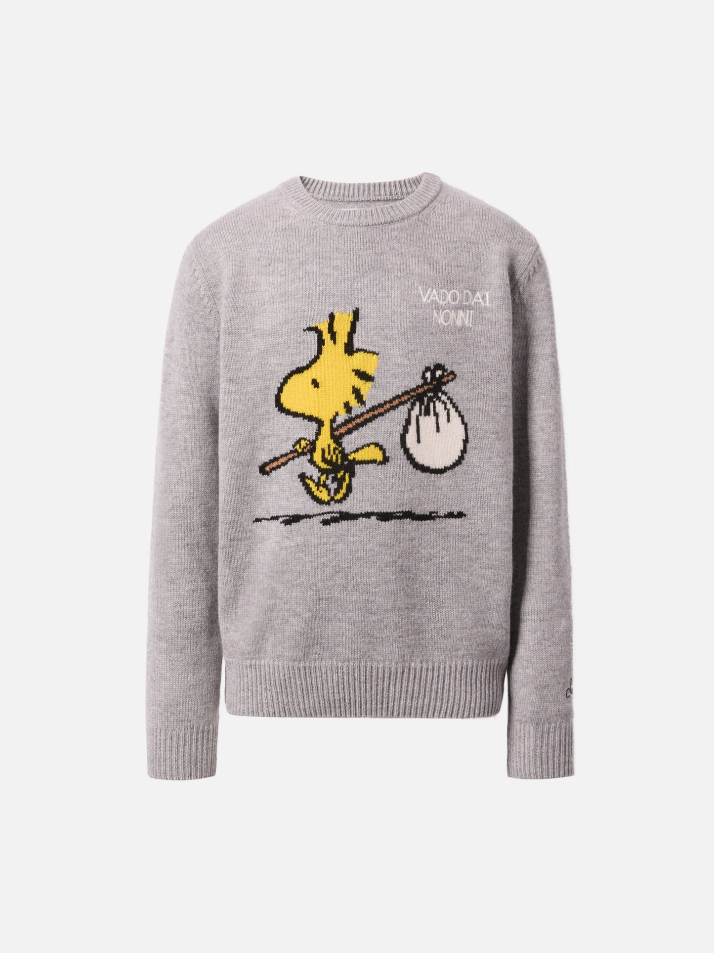 Sweater Douglas in cashmere blend with Woodstock print and Vado dai Nonni embroidery | PEANUTS SPECIAL EDITION