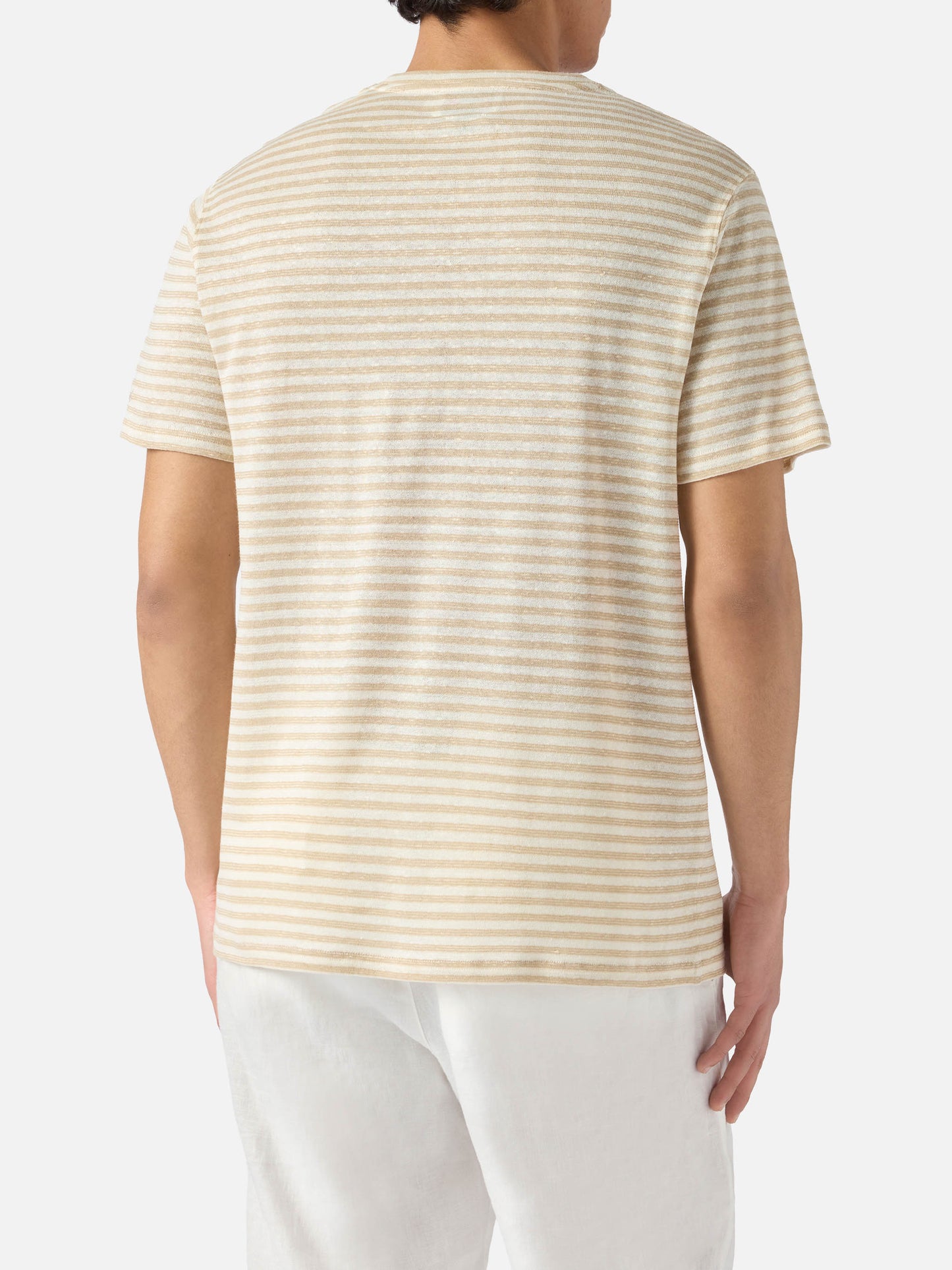 T-shirt Dover en coton à rayures beige avec logo brodé