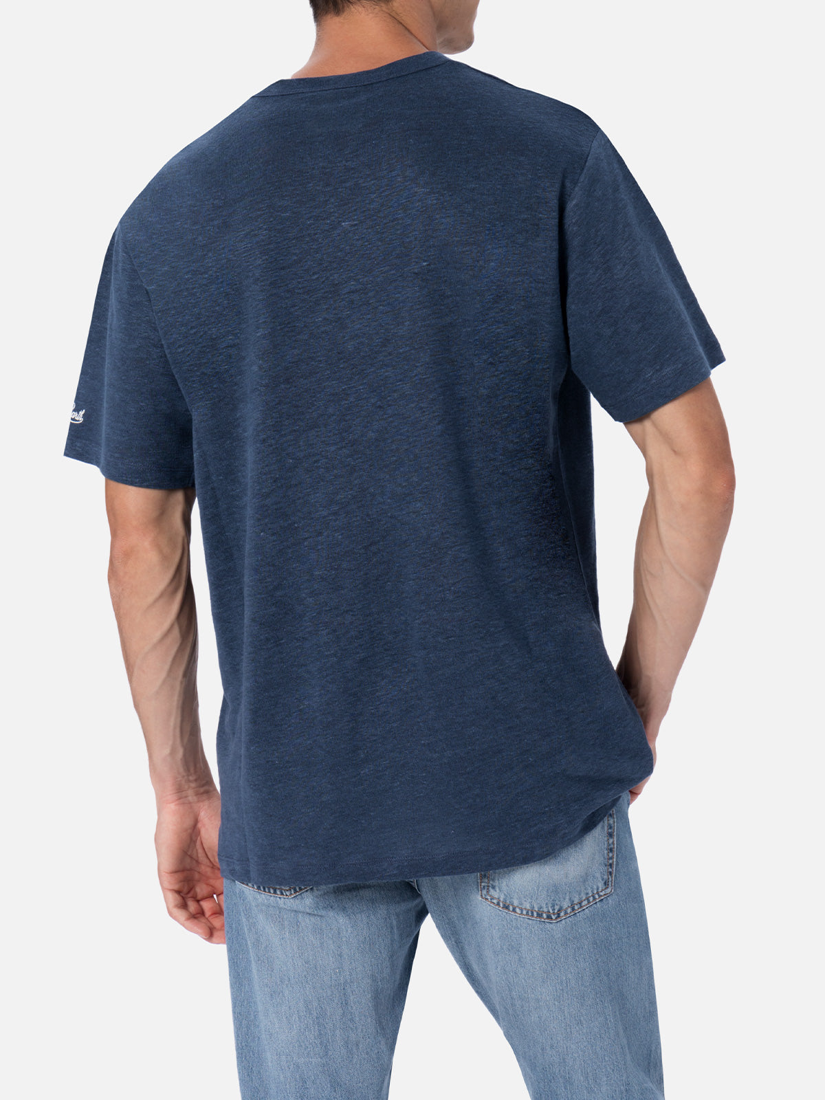 Man navy blue linen jersey t-shirt Ecstasea with pocket - MC2 Saint Barth