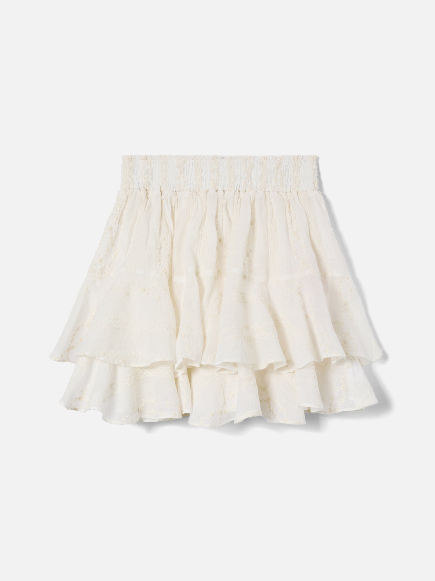 Falda corta Eivissa de ramio en beige con bordado