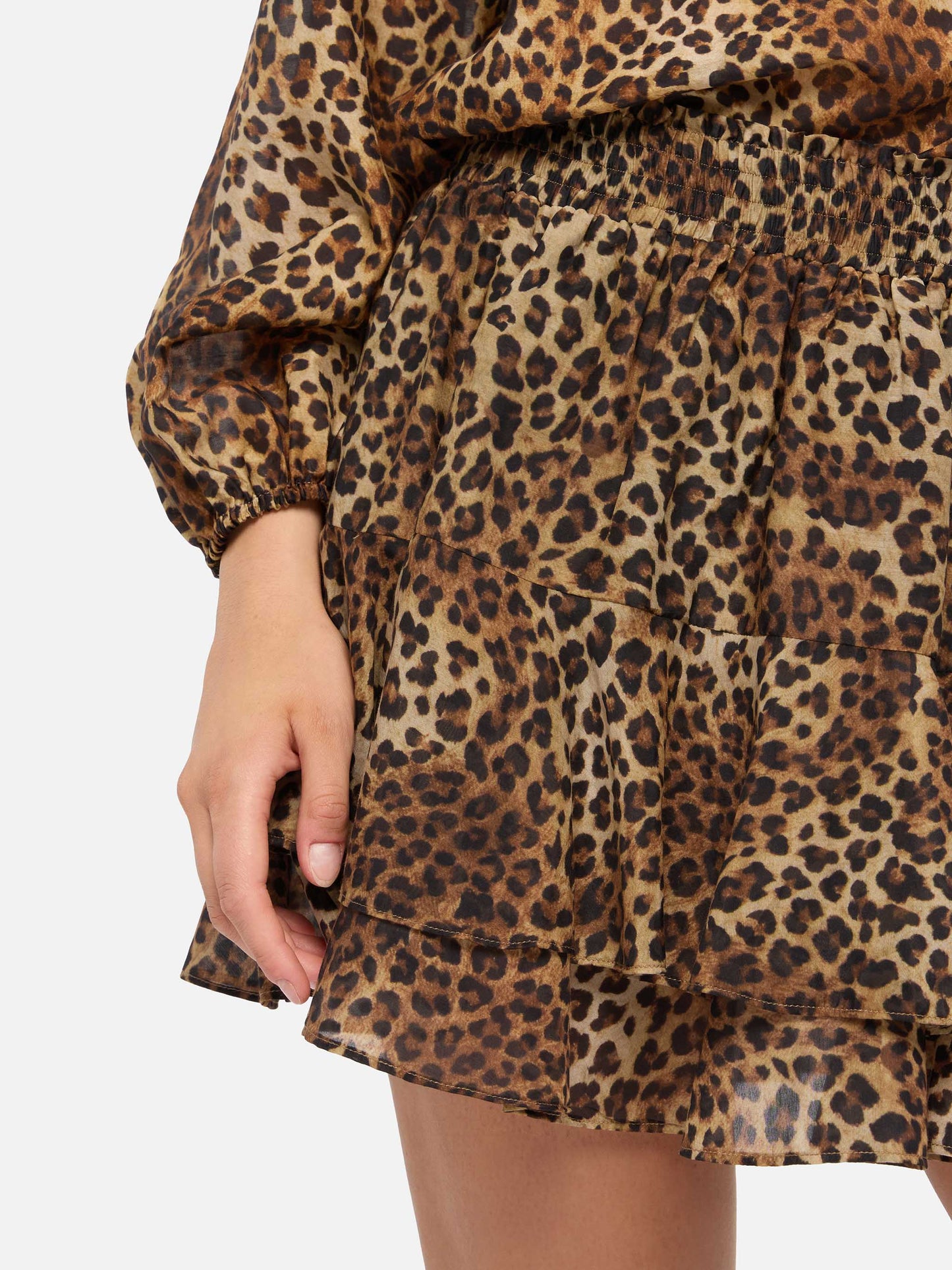 Eivissa gerüschter Minirock aus Seidenvoile mit Animalier-Print