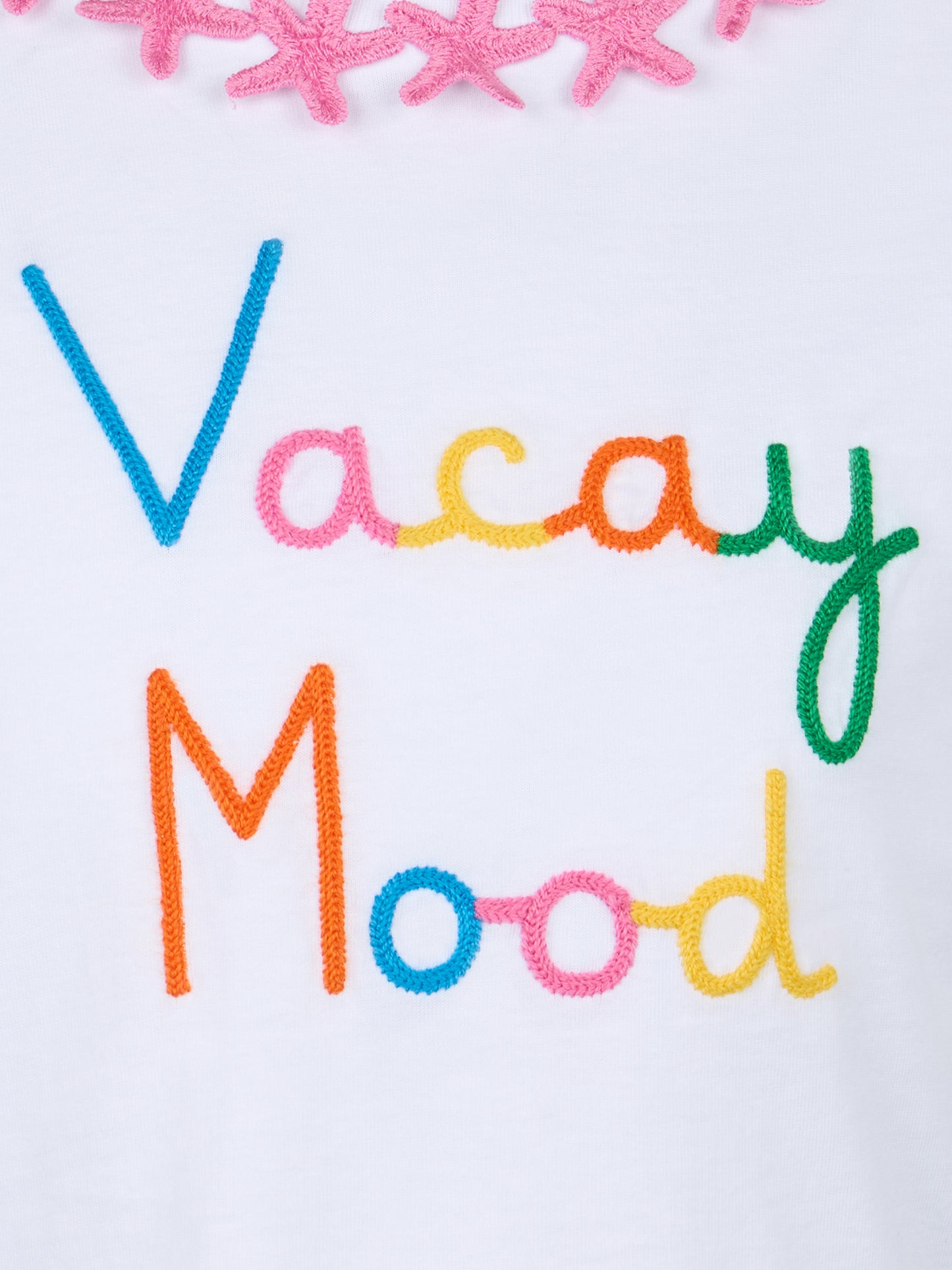 Girl cotton jersey crewneck t-shirt Elly with Vacay mood embroidery - MC2 Saint Barth