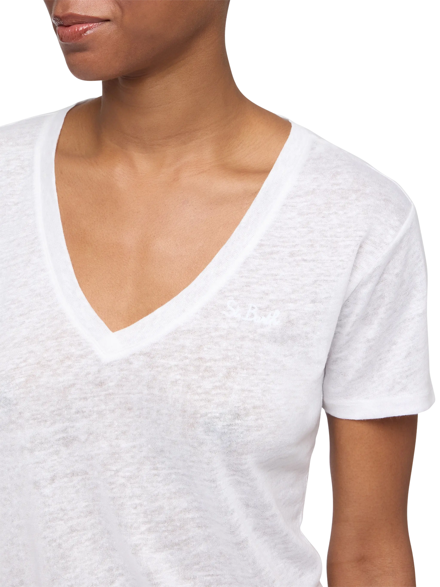 Linen jersey white V-neck t-shirt Eloise - MC2 Saint Barth