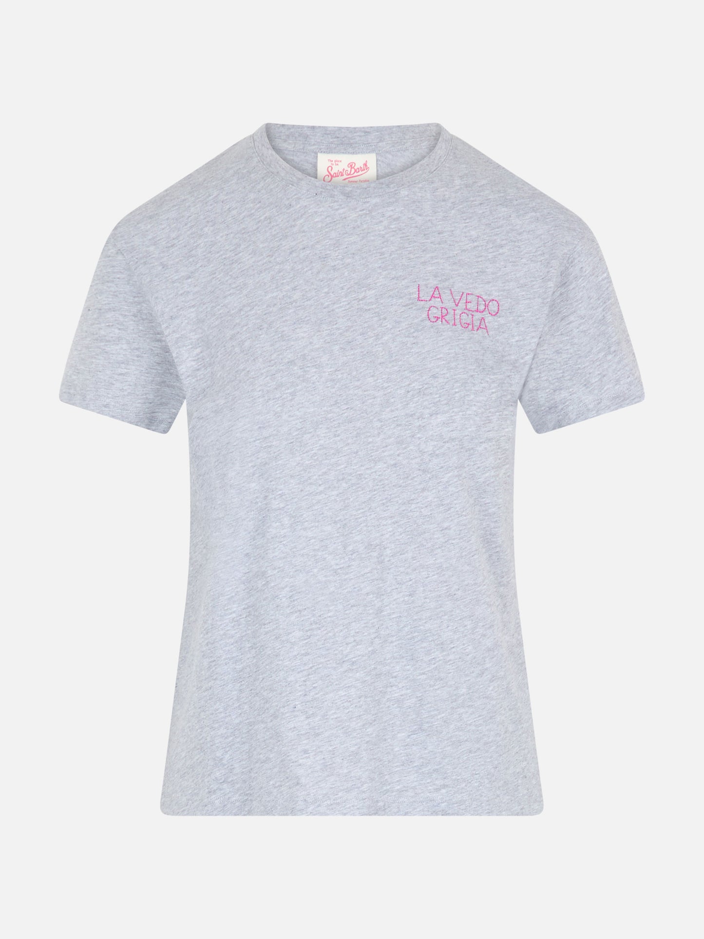 Woman cotton jersey crewneck t-shirt Emilie with La Vedo Grigia embroidery - MC2 Saint Barth