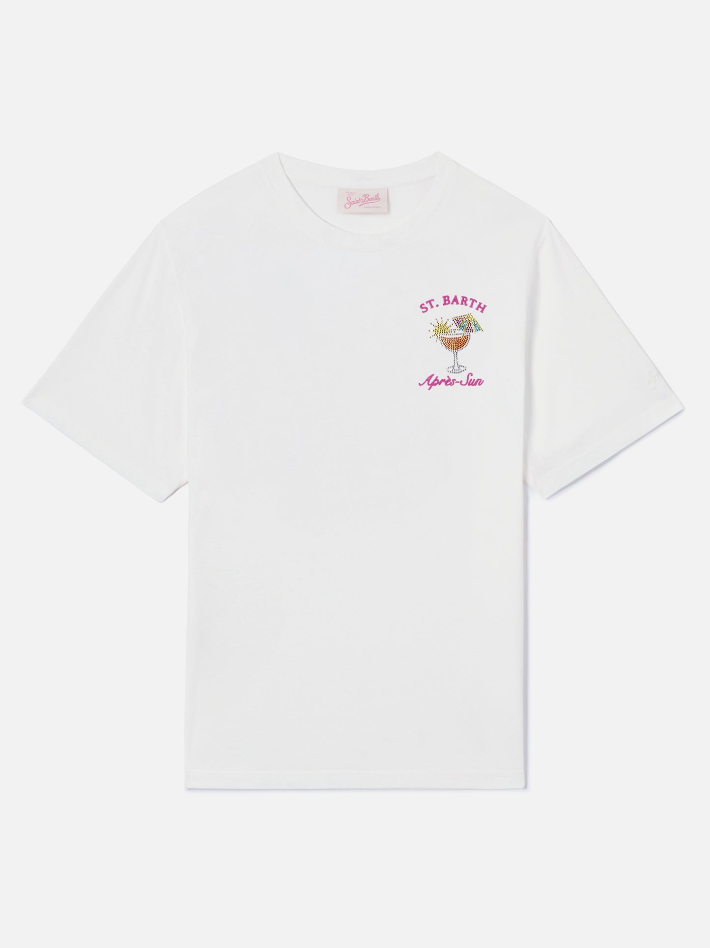 T-shirt Emilie blanc avec broderie Après-Sun et strass