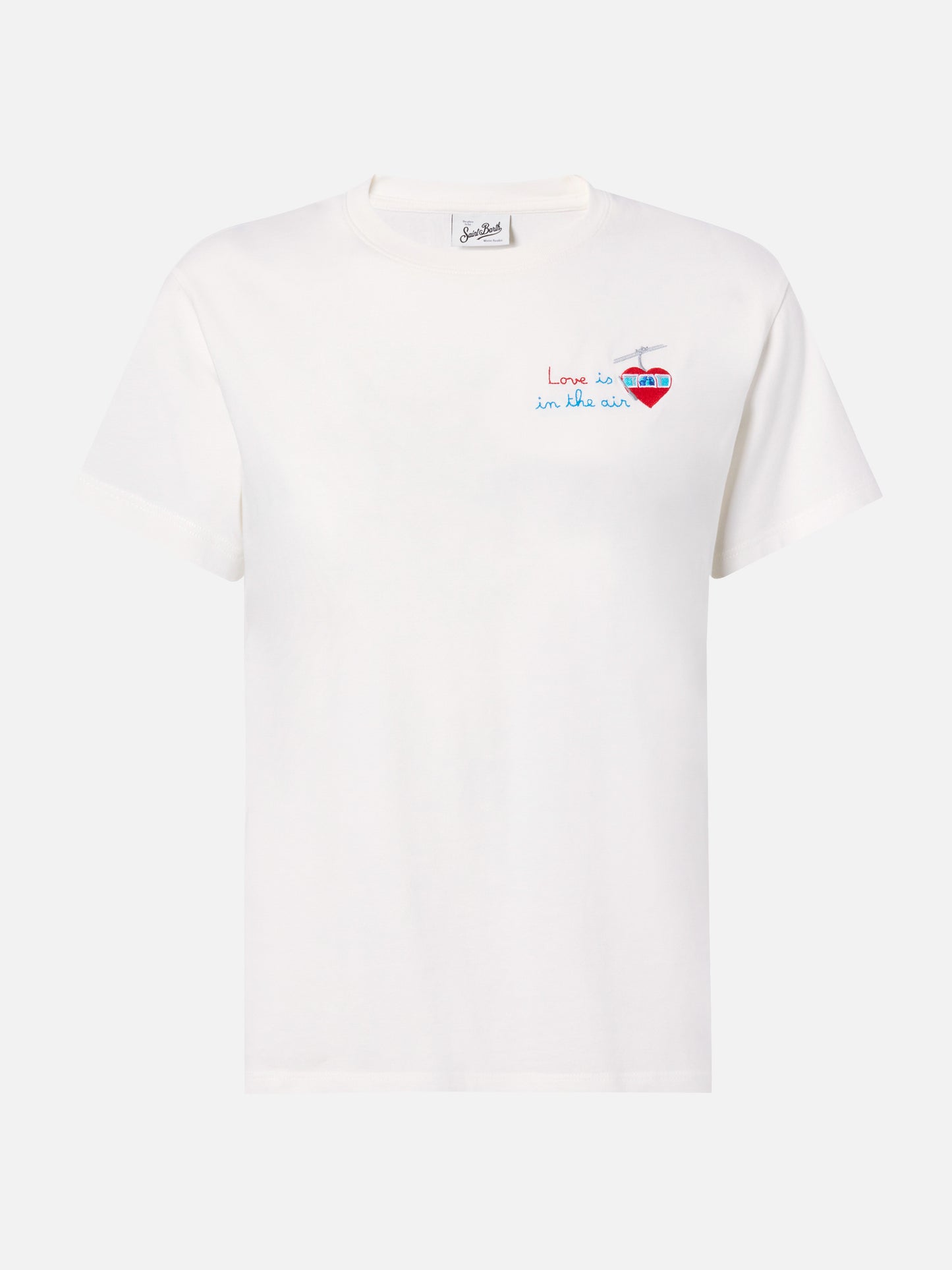 Emilie cotton T-shirt in white with Love is in the air embroidery