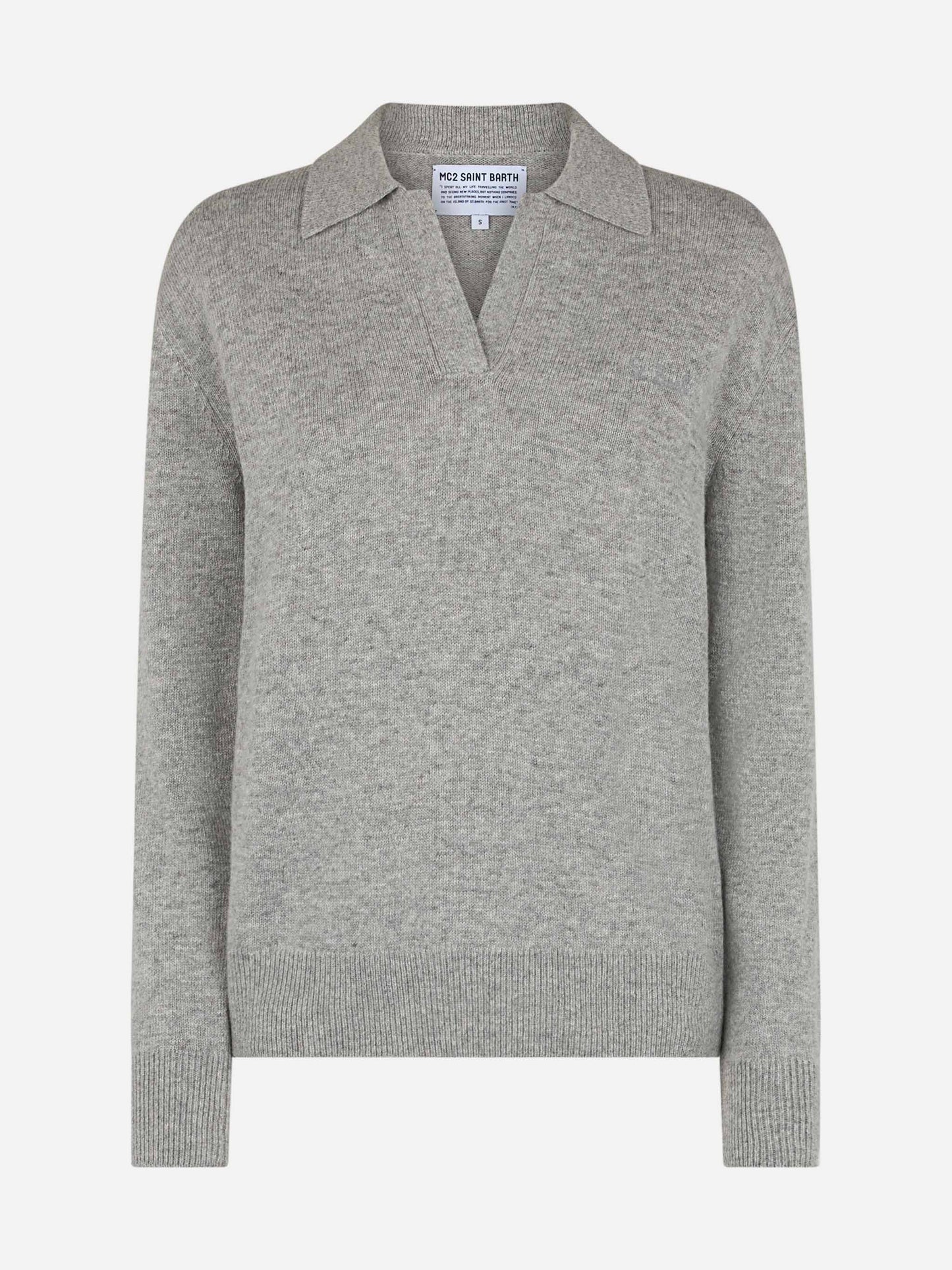 Woman mélange grey sweater Eze with polo collar - MC2 Saint Barth
