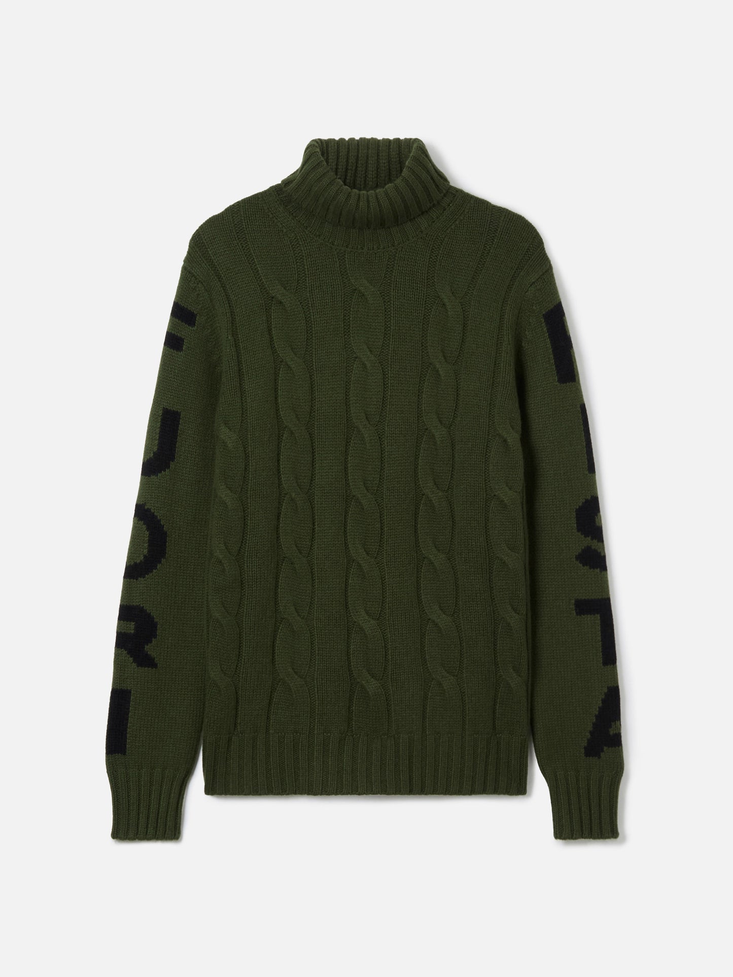 Fisherman cable-knit turtleneck sweater with Fuori pista jacquard military green