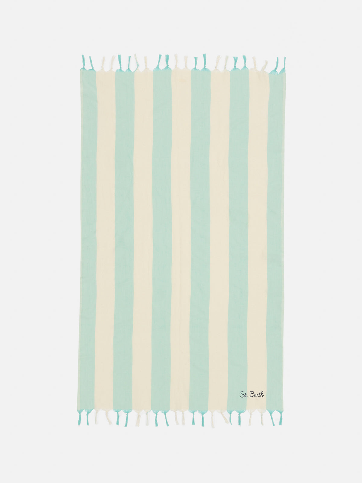 Light cotton beach towel Fouta with water green striped print