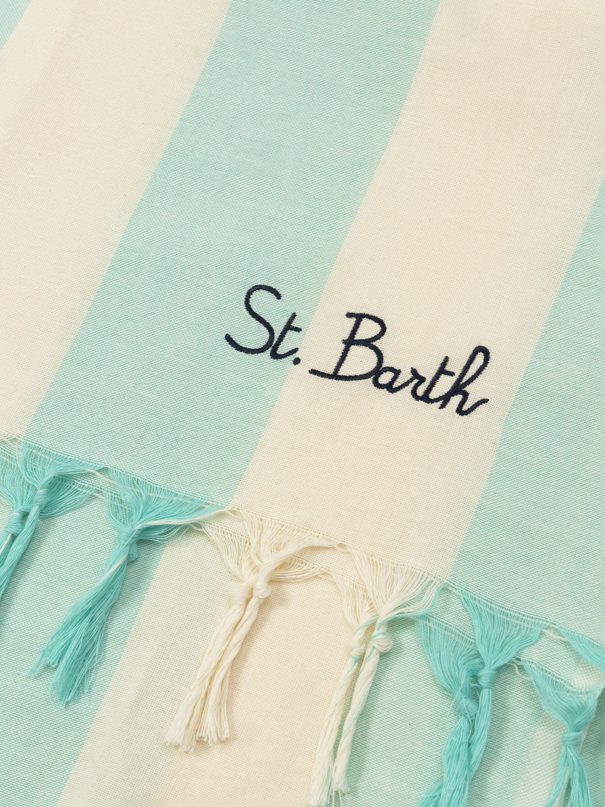 Light cotton beach towel Fouta with water green striped print