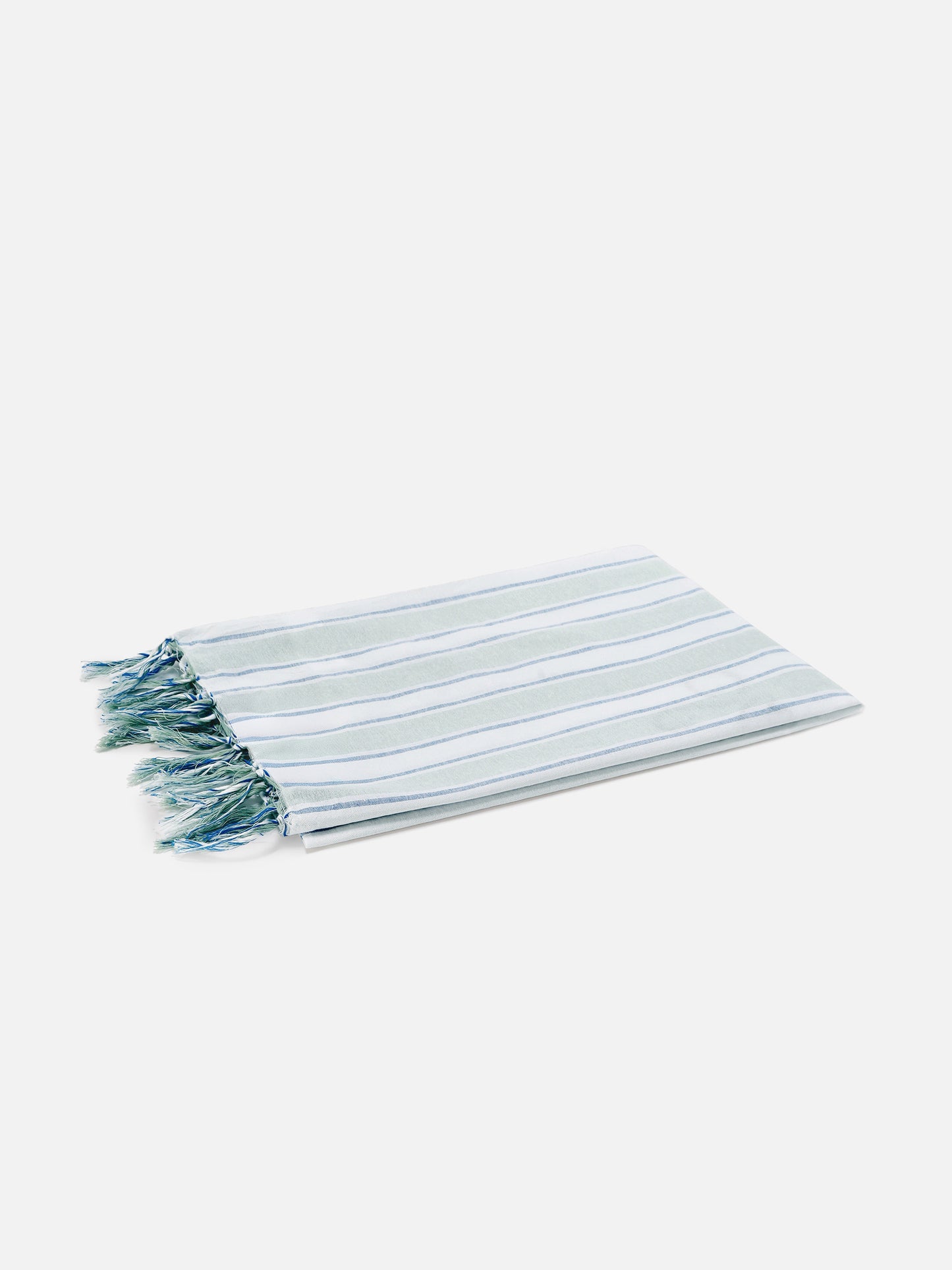 Serviette de plage fouta Lightbeach à rayures vert aqua et blanches avec logo brodé