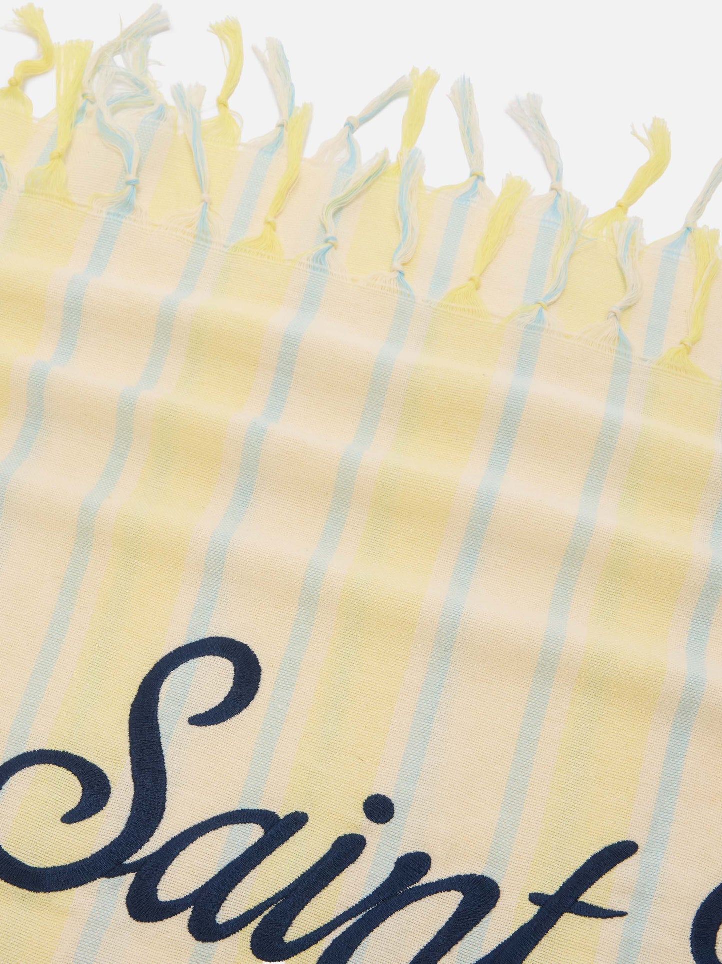 Serviette de plage fouta Lightbeach à rayures jaunes et blanches avec logo brodé