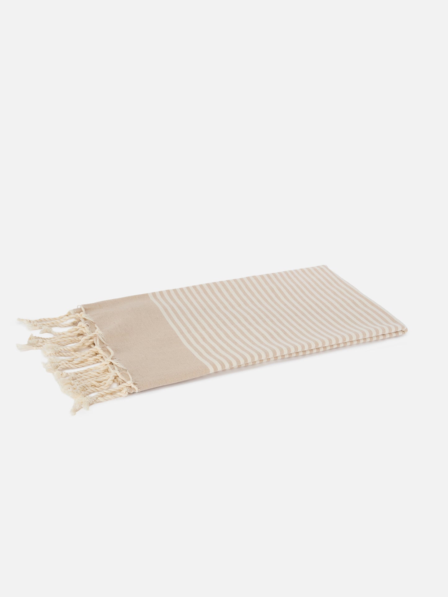 Serviette de plage fouta à fines rayures beige et blanches