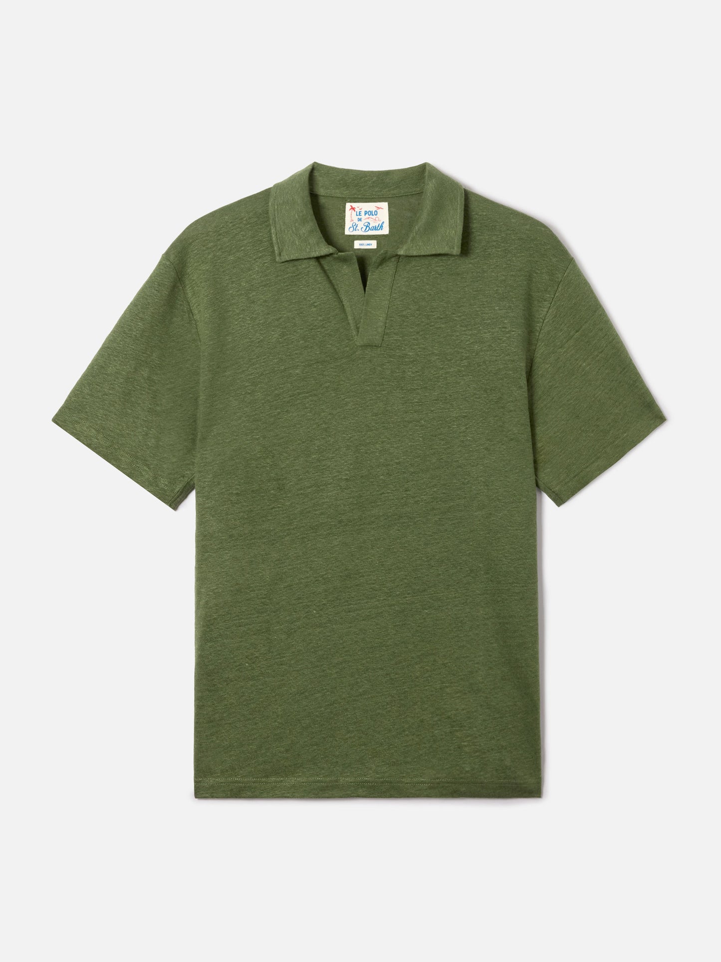 Polo Fraser in puro lino verde militare