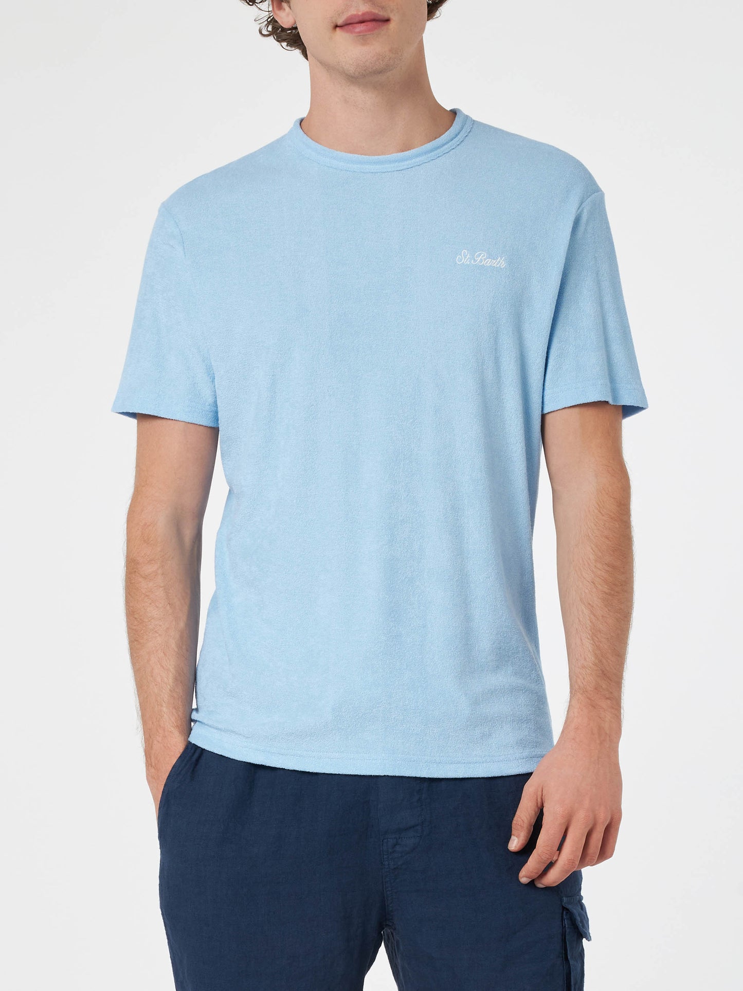 Light blue terry t-shirt Gary with St. Barth embroidery