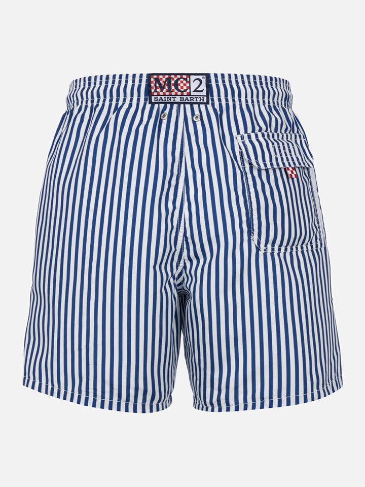 Costume da bagno da uomo di media lunghezza Gustavia rigato con ricamo St. Barth