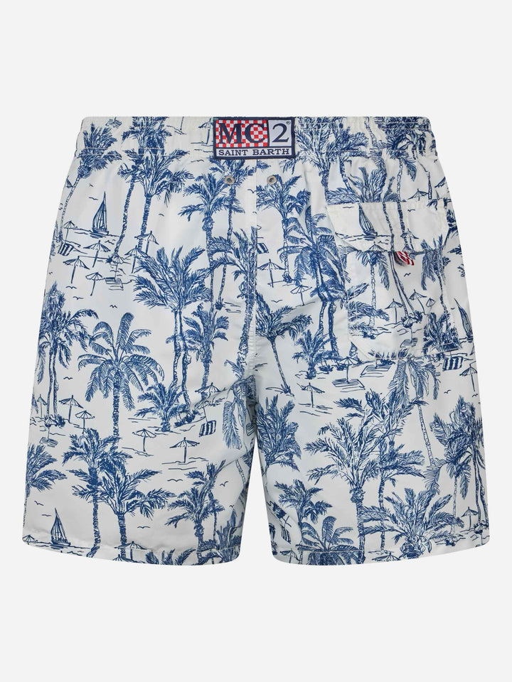 Mid-length Gustavia swim-shorts with toile de jouy print - MC2 Saint Barth