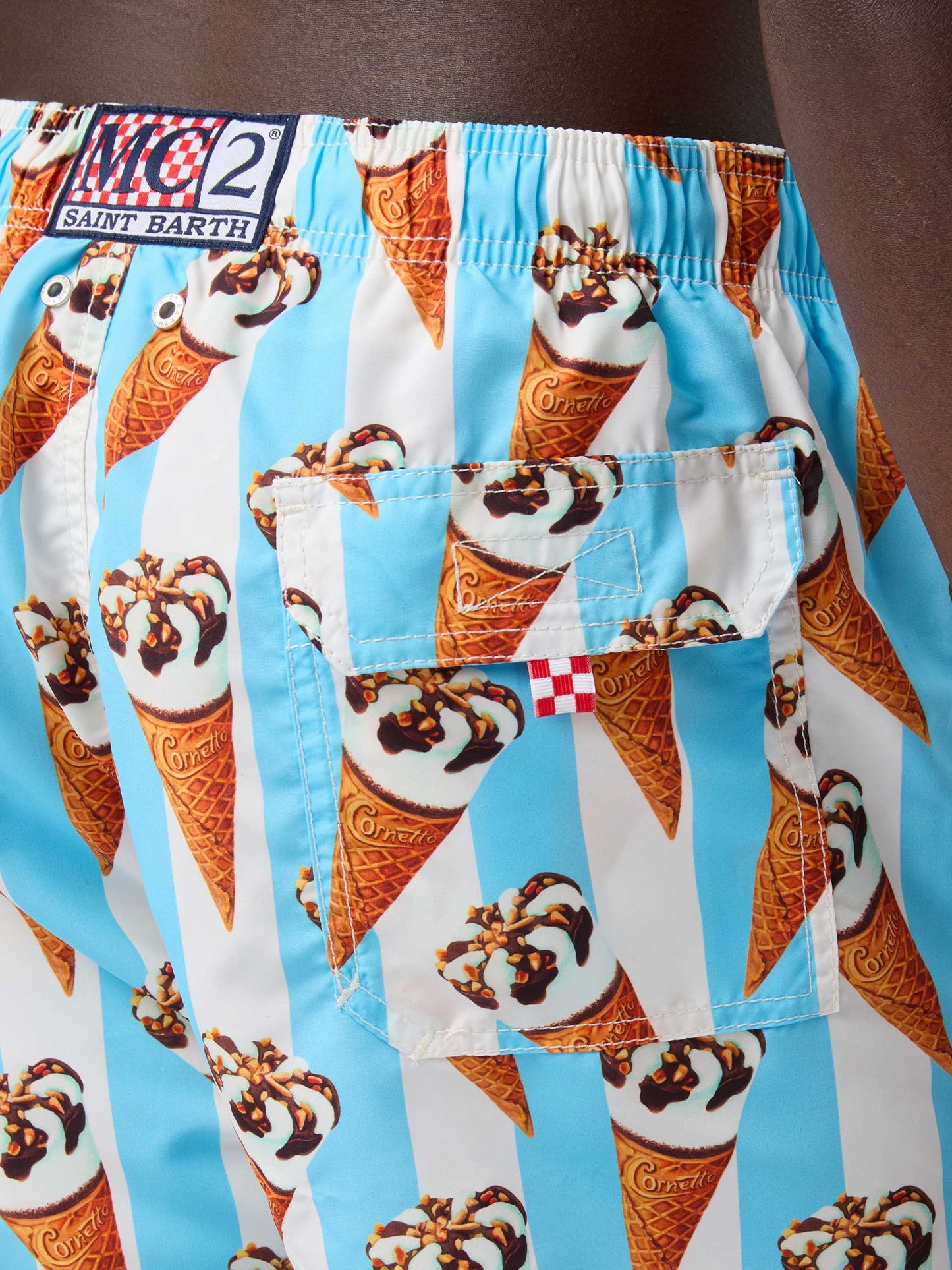 Maillot de bain Gustavia à imprimé Cornetto et rayures bleu clair | Édition spéciale