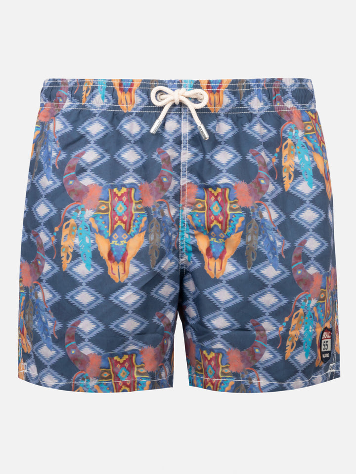 Man classic swim shorts Gustavia with buffalo print - MC2 Saint Barth