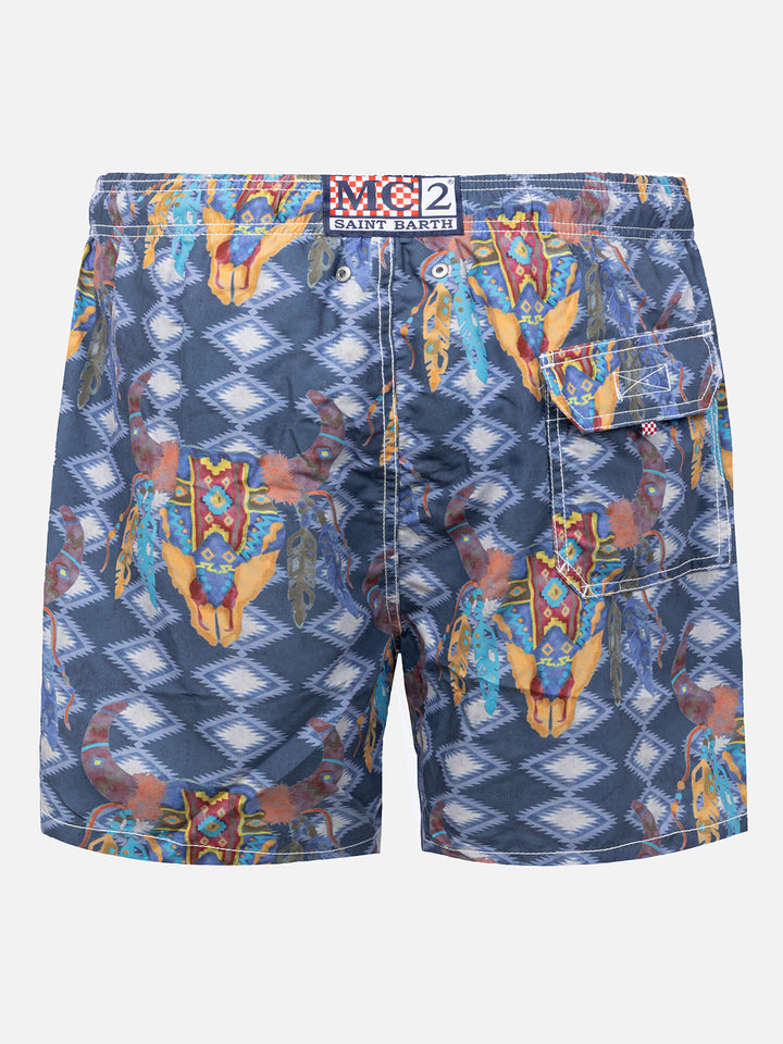 Man classic swim shorts Gustavia with buffalo print - MC2 Saint Barth