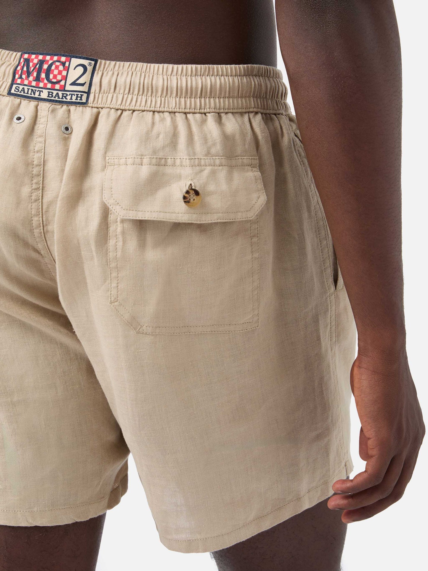 Short de bain en lin uni beige Gustavia