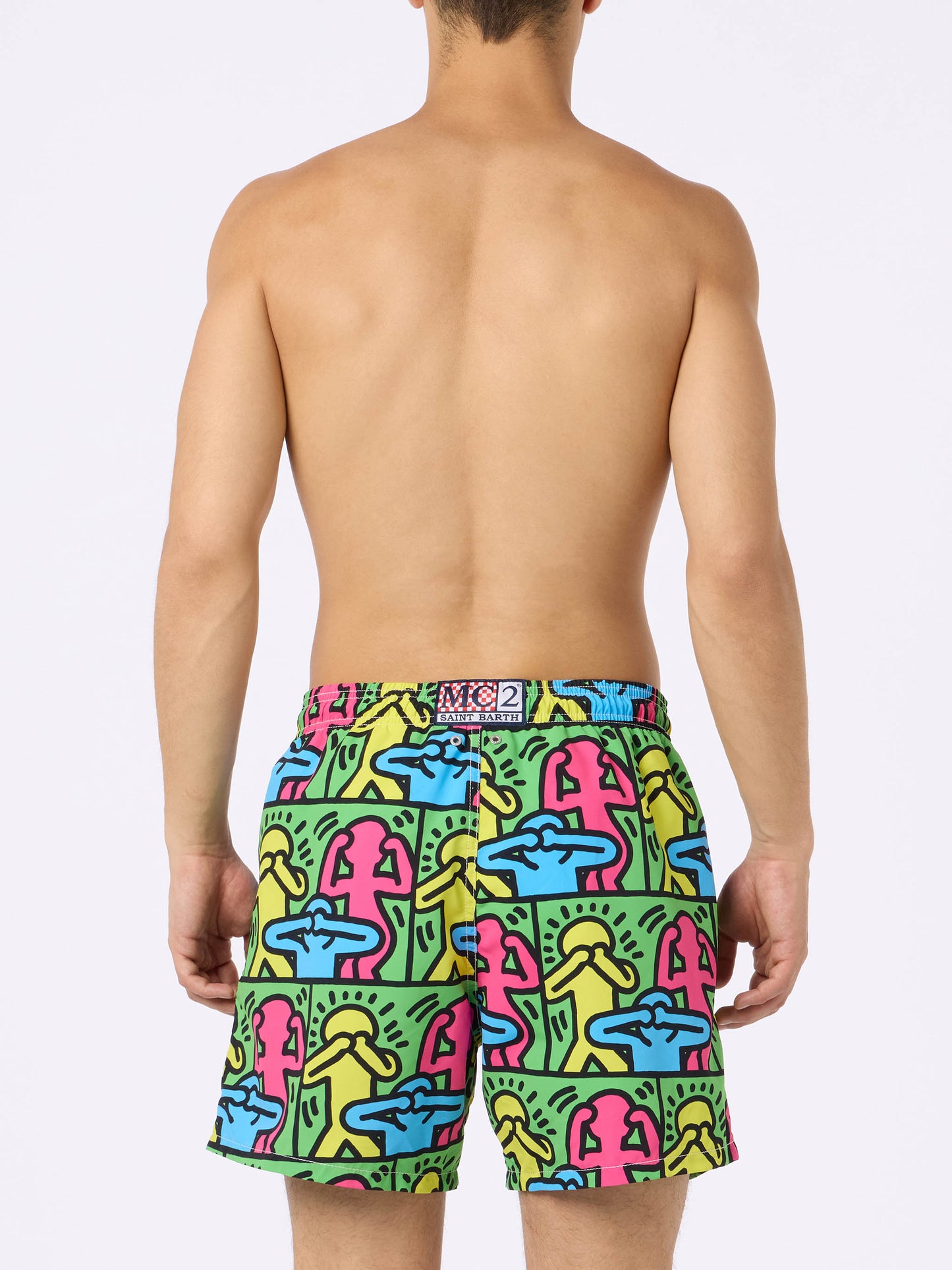 Man mid-length Gustavia swim-shorts with Keith Haring design placed print| KEITH HARING SPECIAL EDITION - MC2 Saint Barth