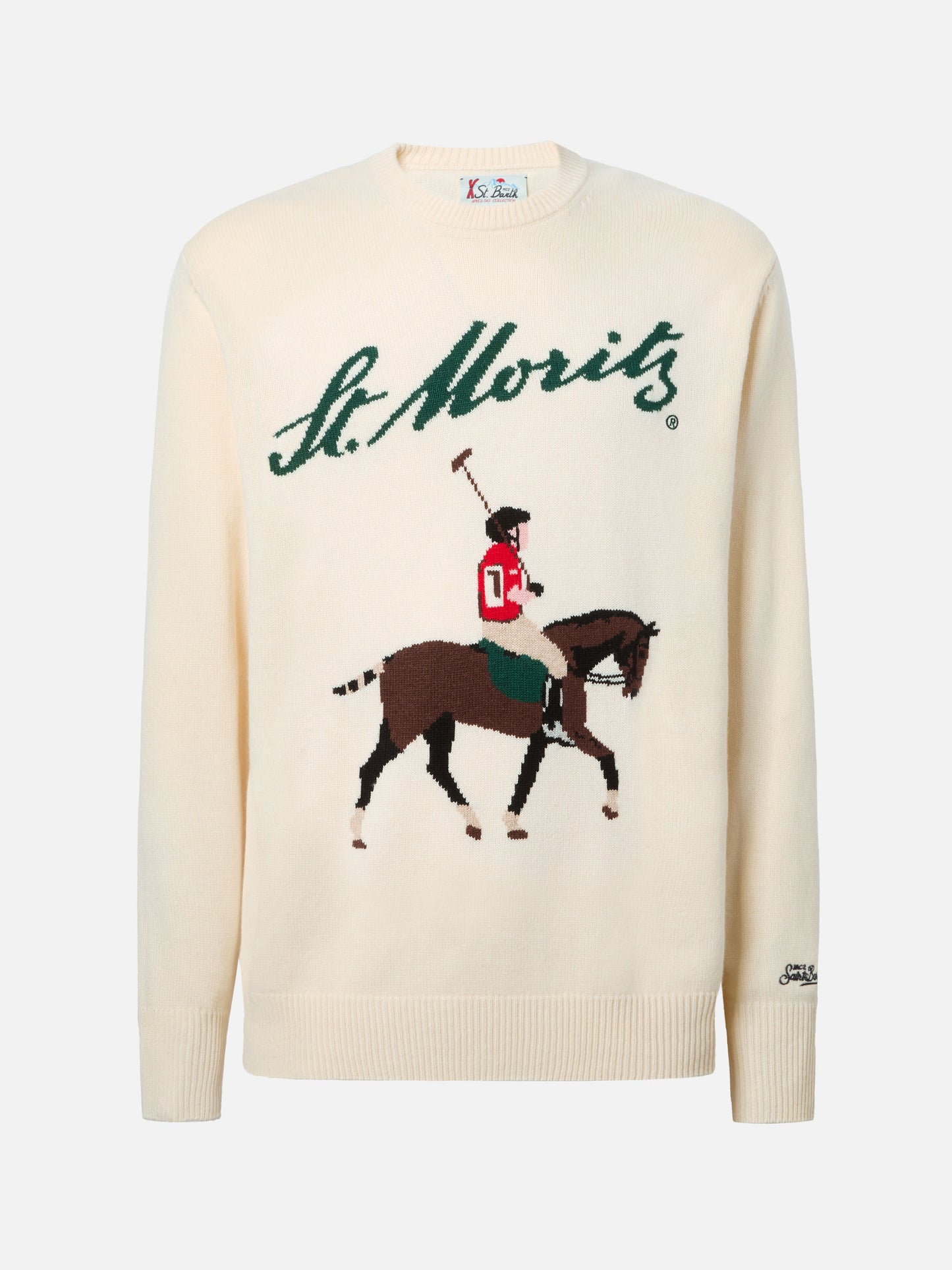 Heron sweater in white with St. Moritz Polo jacquard