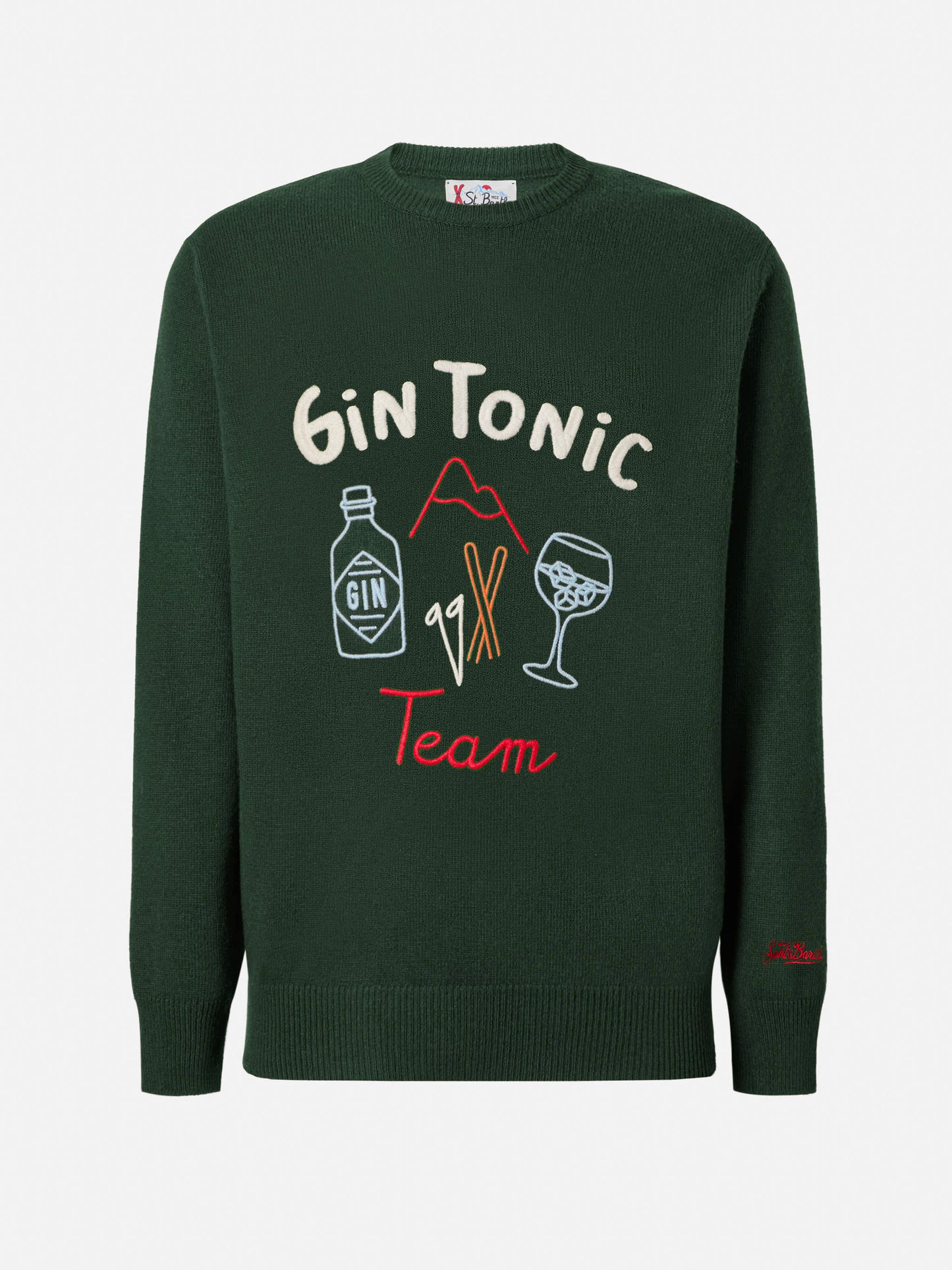 Green crewneck Heron with Gin Tonic embroidery