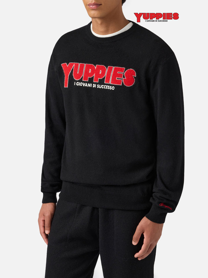 Heron Light sweater in black with Yuppies jacquard and embroidery | YUPPIES SPECIAL EDITION