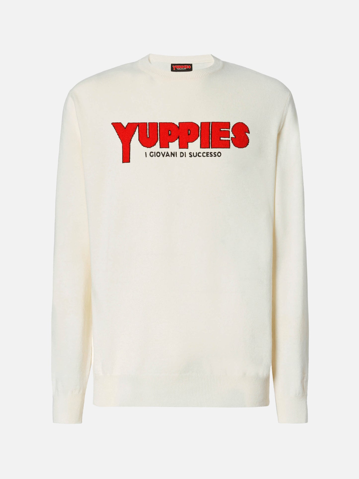 Pull col rond Heron Light en blanc avec jacquard et broderie Yuppies | YUPPIES SPECIAL EDITION