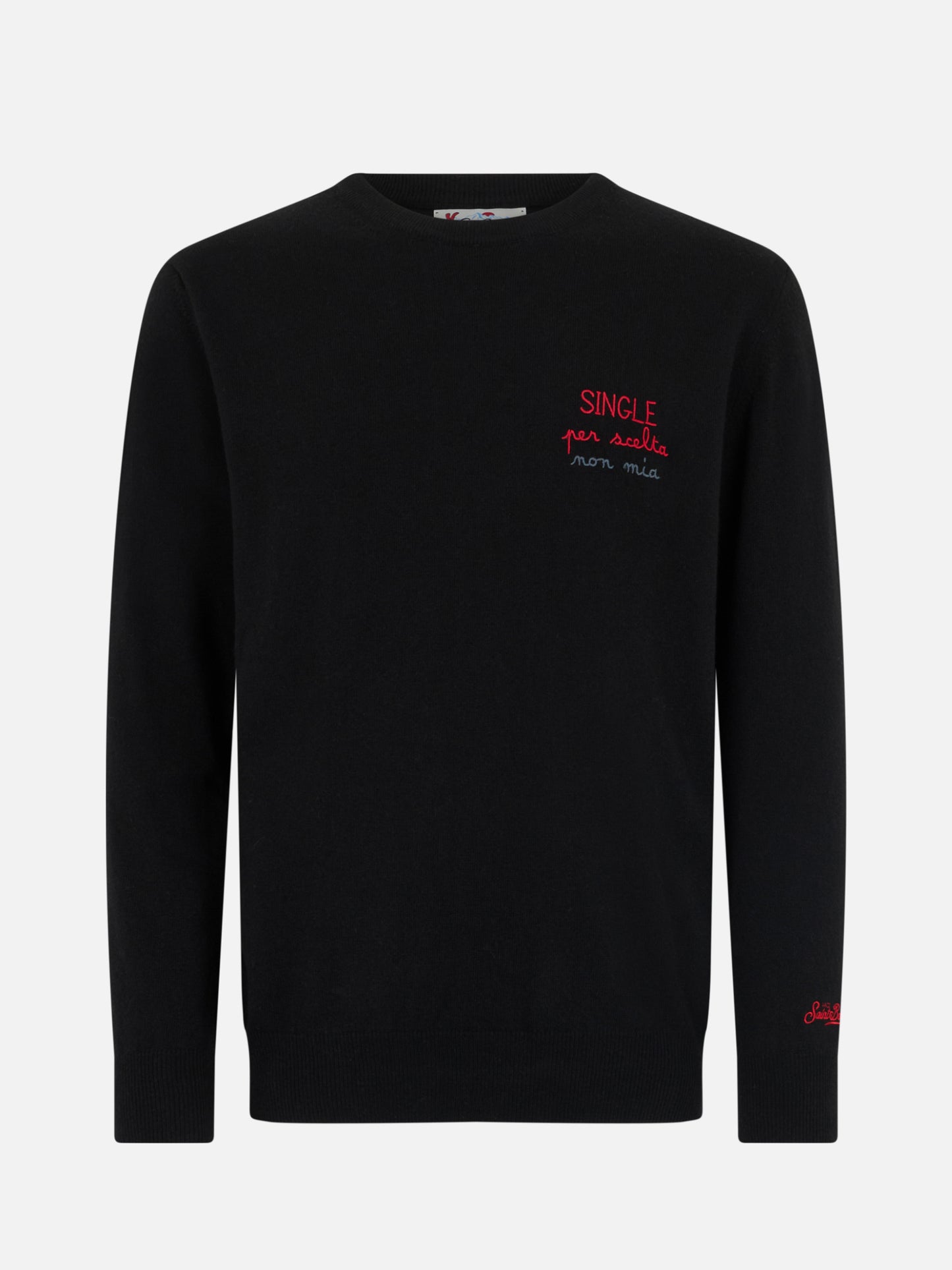 Man black sweater Heron with Single per scelta non mia embroidery - MC2 Saint Barth