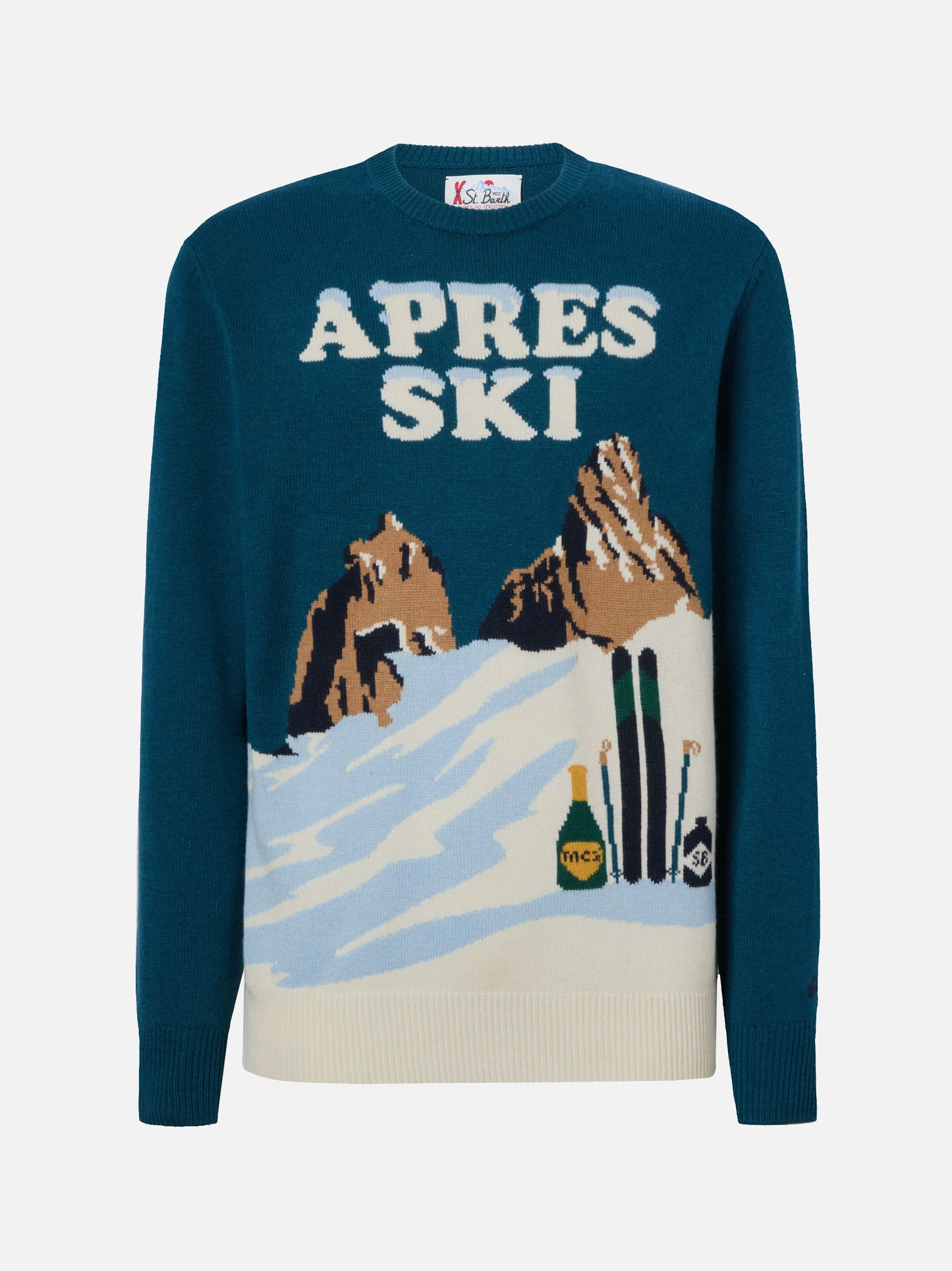 Heron-Pullover in Türkisgrün mit Après-Ski-Postkarten-Jacquard