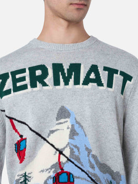 Man gray sweater Heron with Zermatt cable postcard print - MC2 Saint Barth