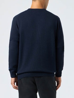 Man blue sweater Heron with Cortina ski postcard jacquard - MC2 Saint Barth