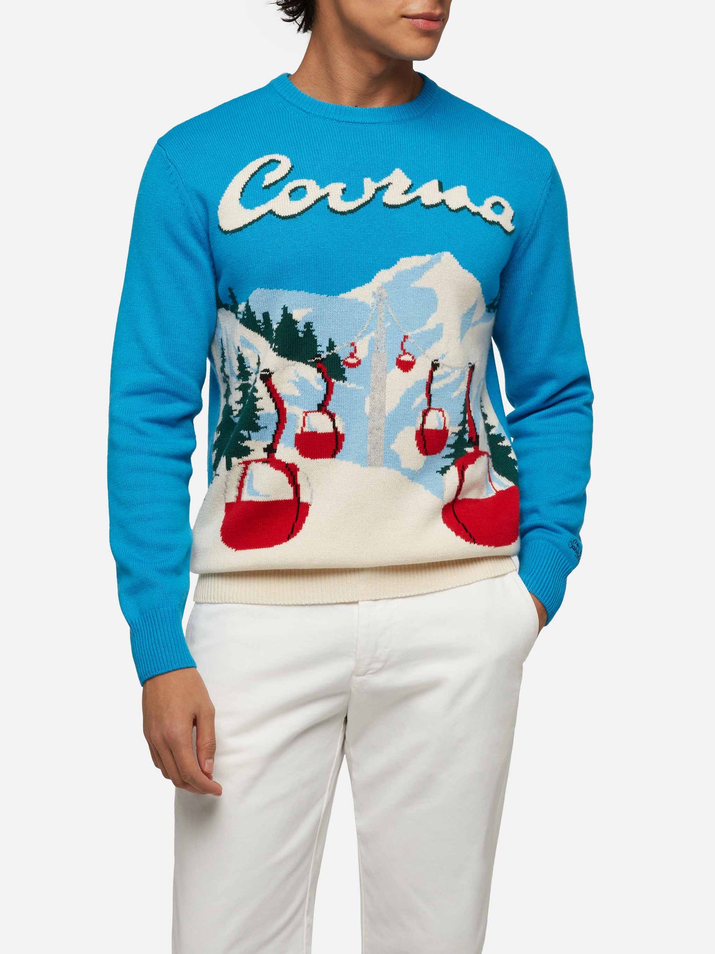 Crewneck sweater Heron with Courma postcard jacquard - MC2 Saint Barth