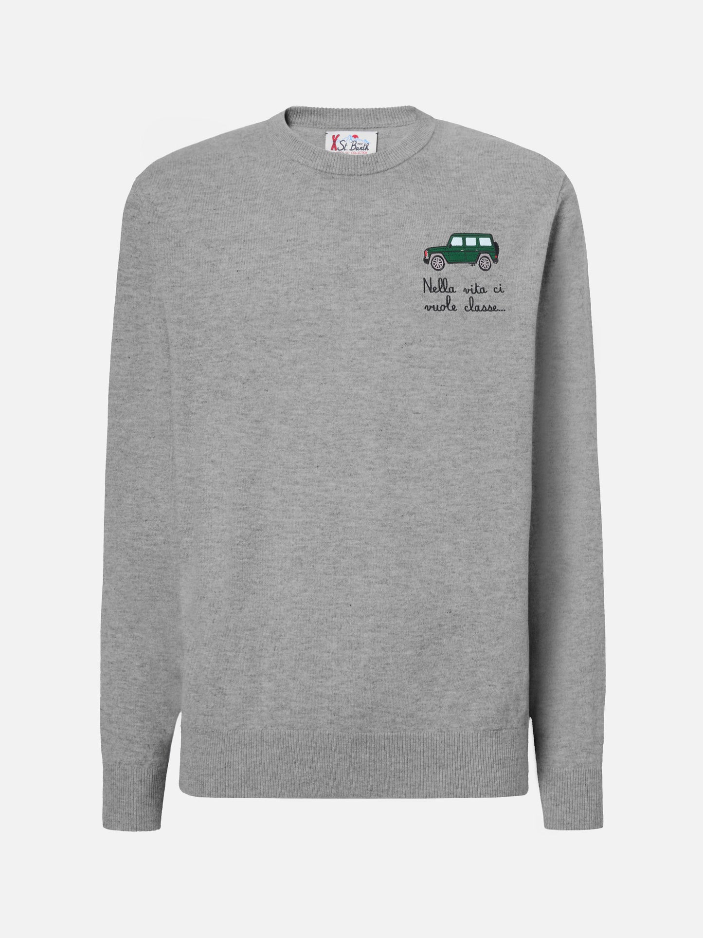 Crewneck sweater Heron Light with Nella vita ci vuole classe embroidery