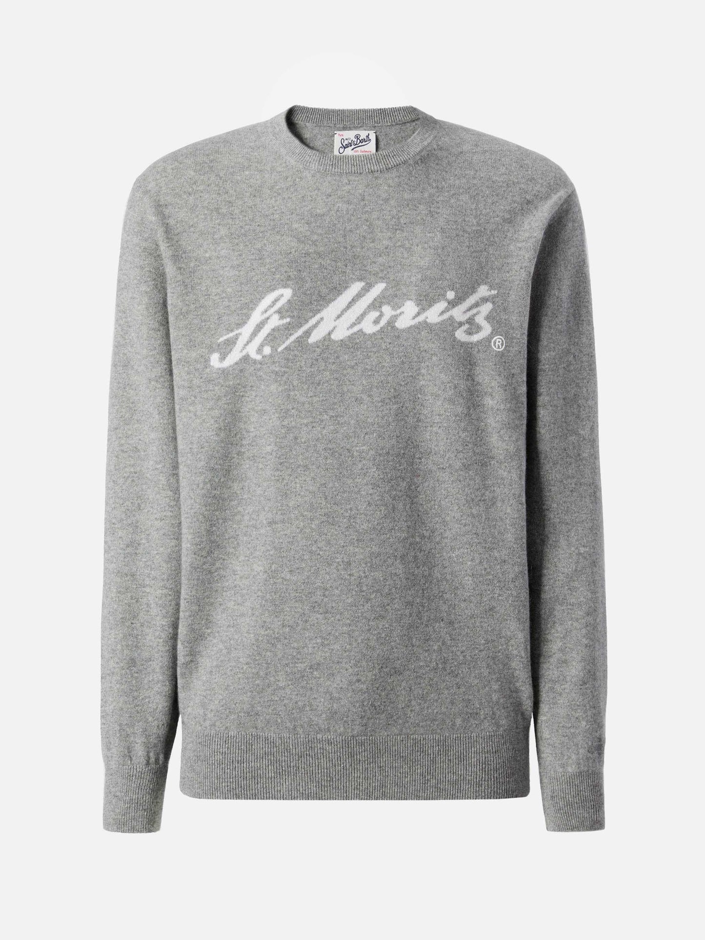 Heron Light sweater in grey 100% CASHMERE with St. Moritz intarsia | ST. MORITZ TOP OF THE WORLD