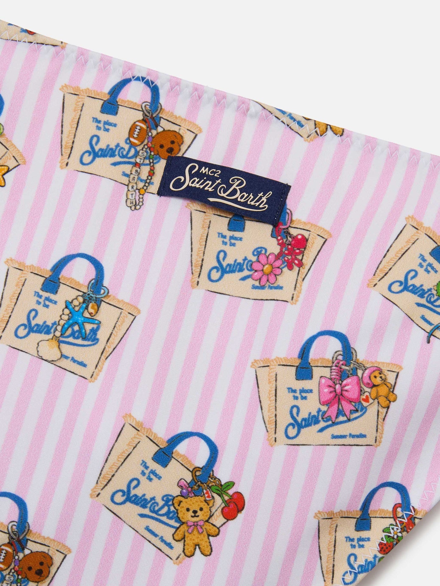 Bikini Holly a righe bianche e rosa con stampa funny all-over