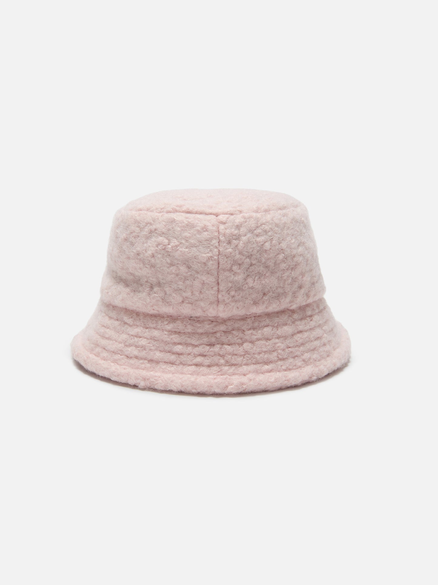 Pink sherpa bucket hat with front embroidery